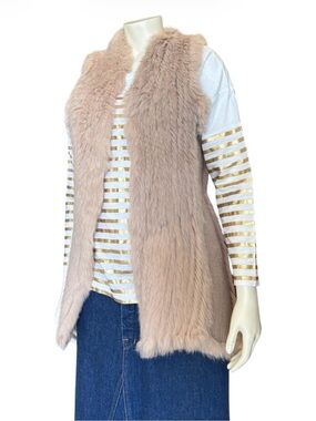 Vintage Genuine Rabbit Fur Vest XS Open Front Blush Pink Boho Y2K Momwife Fall